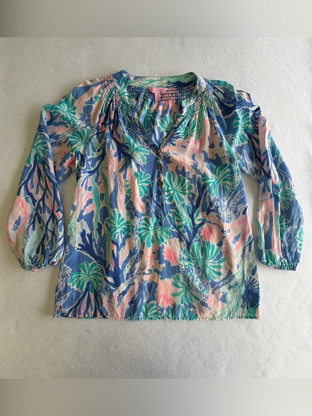 Lilly Pulitzer 100% Silk Blouse, Elsa Top in Jet Stream Print. Size S